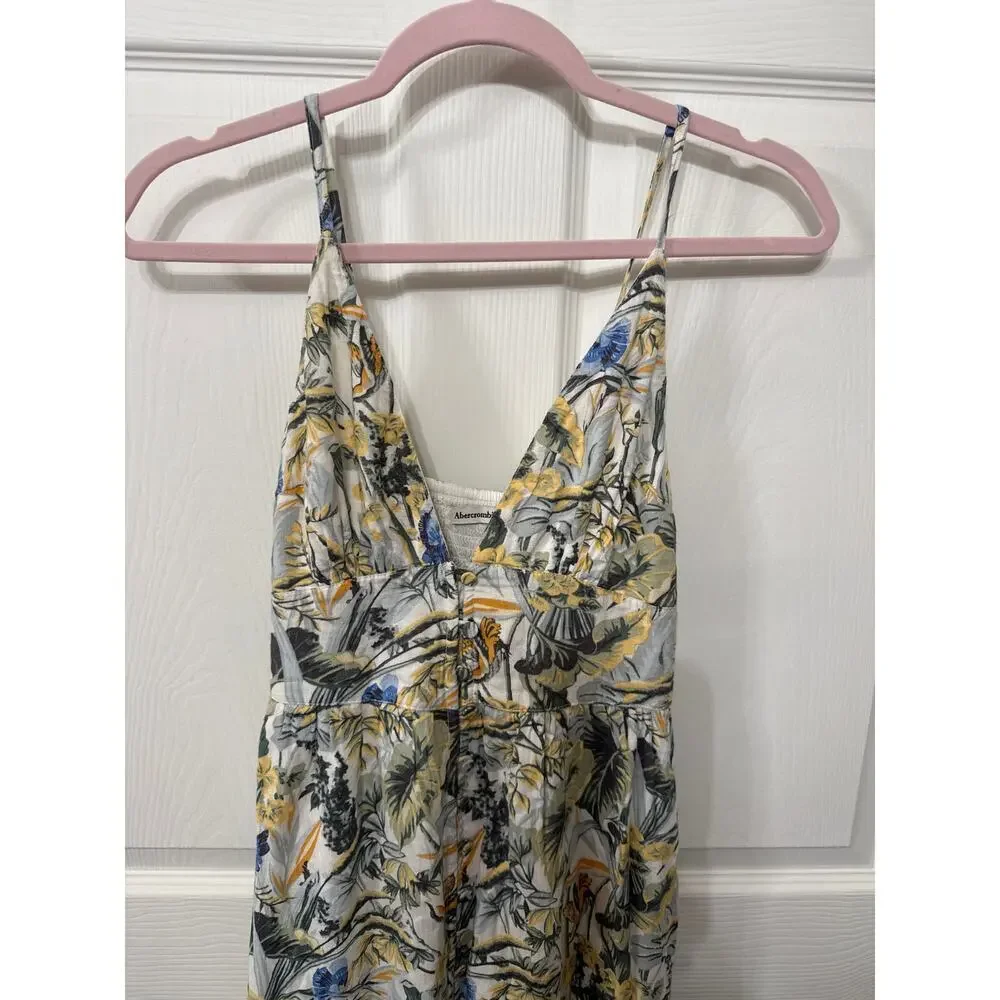 Abercrombie & Fitch Plunge Linen Blend Maxi Dress in Tropical Print, XS
